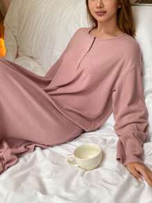 DAZY Minimalist Loose Half-Placket House Dress