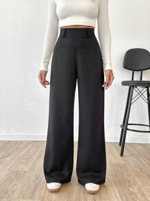 EURMUSE Women Solid Color High Waist Flare Pants - Black - View 6