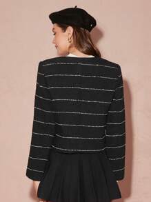 Enchnt Women's Striped Print Elegant Commuter Long Sleeve Jacket