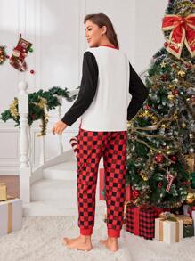 SHEIN Women&Girls Simple Christmas Theme Graphic Long Sleeve Top And Pants Matching Casual Lounge Set, Comfortable Home Outfit