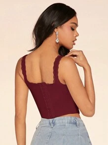 SHEIN BAE Áo hai dây ren trắng cho nữ, áo ngực trắng, áo ngực nữ, mùa thu. - Màu Đỏ Sâu - Xem 2