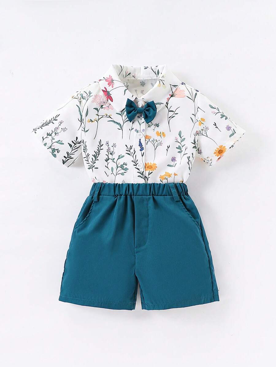 Set 2 bucăți ținute pentru băiat tânăr - cămașă în carouri și pantaloni scurți kaki, la modă și elegant, potrivit pentru petrecere de aniversare, petrecere de seară, nuntă, ceremonie de o lună, botez, potrivit pentru iarnă, toamnă și primăvară, pentru băieți de 4-7 ani, potrivit pentru exterior, școală și acasă - Kaki - Vizualizare 1