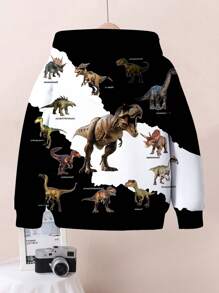 SHEIN Áo nỉ chui đầu in hình khủng long thời trang giản dị thoải mái hàng ngày cho bé trai, phù hợp cho mùa thu và đông - Nhiều màu - Xem 3