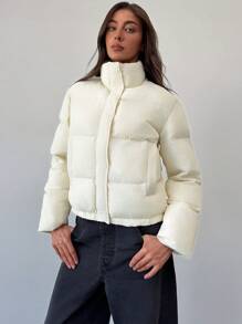 Aloruh Small Stand Collar Long Sleeve Pocket Women Winter Coat