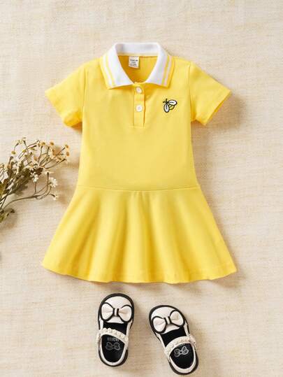 Souflis Souflis 寶寶女裝夏季休閒蜜蜂刺繡POLO領連衣裙