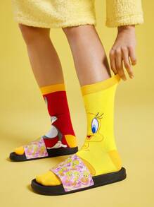 LOONEY TUNES X SHEIN 女士卡通图案 PVC 拖鞋，轻便，适合室内和室外穿着，适合圣诞节和新年假期氛围秋冬季、情人节