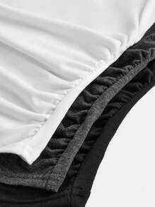 SHEIN Girlism 青少年女孩买 1 送 2 3 件套休闲纯色方领褶皱长袖 T 恤套装 - 深灰色 - 查看 8