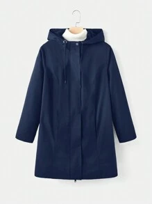 SHEIN Clasi 1pc Black  &  Plus Size Ladies Raincoat - Navy Blue - View 6