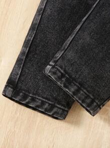 SHEIN Jeans pour jeunes filles, design déchiré tendance, taille élastique, pantalon en denim décontracté, ajusté et simple