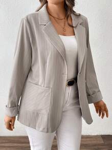 Plus Size Autumn Casual Striped Double Pocket Blazer