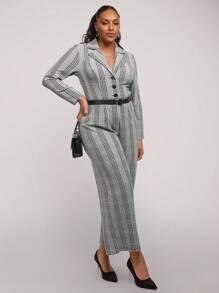 SHEIN Clasi Bộ đồ liền thân dài rộng rãi họa tiết kẻ caro cỡ lớn có túi cho nữ, trang phục công sở tối giản, mùa thu - Nhiều màu - Xem 6