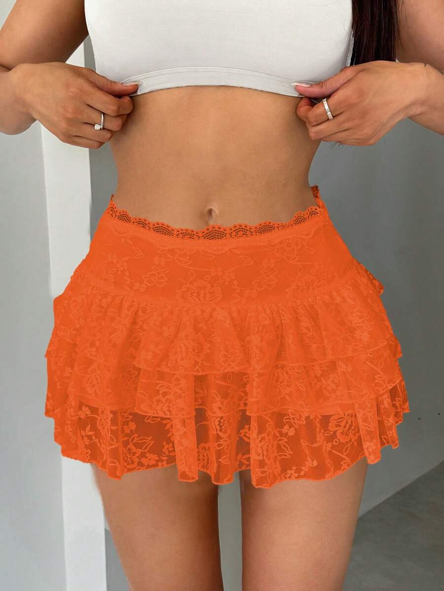 SHEIN SXY レース ホワイトスカート ペプラムスカート レディースサマーウェア - オレンジ - チェックする 1