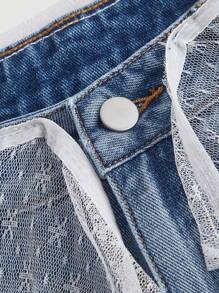 SHEIN MOD Jeans décontractés amples à jambes larges avec insert en maille contrastée pour femmes