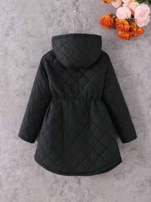 Schwarze Winterjacke für Tween Mädchen mit taillierter Taille und verstellbarer Taille, wendbar, dick und warm - Schwarz - Übersicht 2