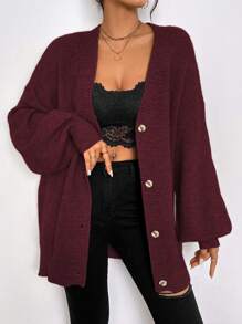 Chiquease 女士纯色落肩长袖休闲宽松开衫，秋冬