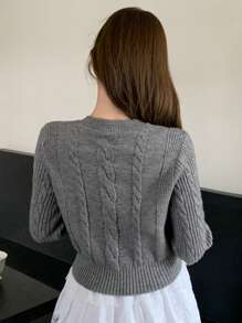 DAZY 女式短款蝴蝶结装饰套头针织毛衣，秋季服装 - 灰色 - 查看 4