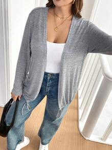 SHEIN Essnce 2pcs Plus Size Plain Casual Long Sleeve Jacket Set