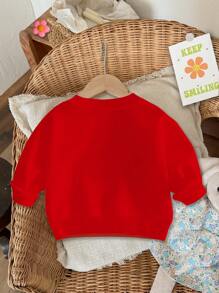 SHEIN Babymeisje schattige kerst herten print "Merry Christmas" rode casual minimalistische losse pasvorm ronde hals zachte gebreide trui sweatshirt