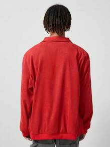 ROMWE MEN Chaqueta casual de manga larga con botones delanteros de unicolor y estampado minimalista de letra para hombre - Rojo - Ver 3