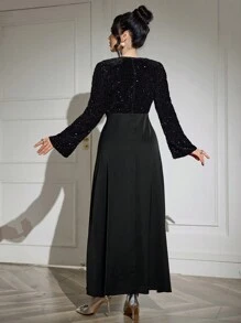 Modelyn Vestido largo de manga larga de unicolor, tejido de estilo árabe, modesto, para otoño/invierno para mujeres