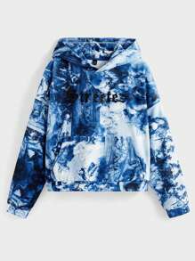 Manfinity VCAY 2pcs Set Men Ocean Wave Print Loose Drop Shoulder Hoodie Sweatshirt And Drawstring Waist Straight Leg Pants Tracksuit, For Fall Winter - Blue - View 4