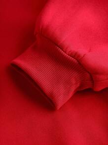 Girlism 2 件套青少年女孩超大红色连帽运动衫和黑色多口袋实用工装裤，休闲街头风格，适合圣诞节、新年的节日装 - 紅色 - 查看 7