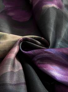 Al Najma Women's Gradient Floral Print V-Neck Lace Insert Elegant Dress - Purple - View 17