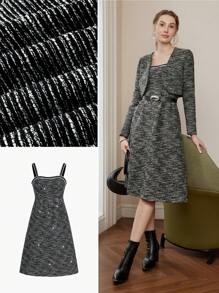 MOTF PREMIUM 混色印花 RINGER SLIP MIDI 连衣裙（无腰带） - 黑色 - 查看 9