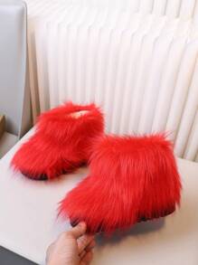1 Đôi bốt đi tuyết lông nhung mùa đông cho bé gái, ấm áp, thời trang - Đỏ - Xem 2
