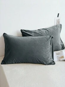 2pcs Set Deep Gray Autumn/Winter Warm Thick Crystal Velvet Flannel Pillowcase, Solid Color Japanese Minimalist Style, Super Soft & Breathable, Suitable For Daily Life, Dorm, Pillowcase (Pillow Insert Not Included), Bedding, Hotel, Home Decor, Fits Double Bed, Large Bed, Extra Large Bed - Dark Grey - View 2