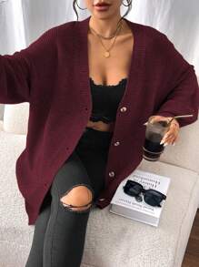 Chiquease 女士纯色落肩长袖休闲宽松开衫，秋冬