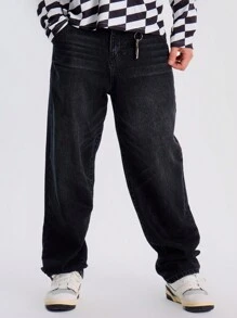 Musero 阔腿水洗牛仔基础款纯色牛仔裤下装 秋冬必备单品 - 彩色 - 查看 2