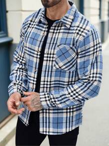 Manfinity Homme Men's Casual Plaid Patchwork Chest Pocket Shacket - Multicolor - View 4