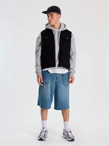 Musero Sleeveless Zip Through Utility Style Vest Tank Top Jacket SPRING SUMMER Essentials Streetstyle Streetwear - Black - View 3