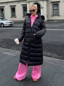 EURMUSE Women Long Fake Fur Hooded Puffer Winter Coat - Black - View 7