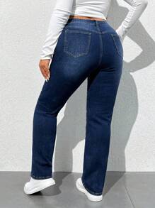 SHEIN Tall CURVE Plus Size Women Straight Leg Pockets Casual Versatile Denim Jeans, Fall Women Clothes