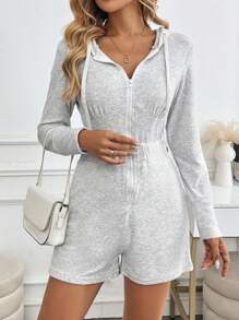 女士运动时尚休闲连体裤秋冬款，长袖修身腰身连体衣，舒适修身时尚连帽拉链连体衣，雪花灰色创新面料 - 灰色 - 查看 5