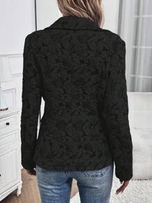 Celisse 女士花卉提花翻领长袖优雅西装外套，秋季 - 黑色 - 查看 2