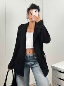 SHEIN EZwear Women's Casual Double-Breasted Jacket, Suitable For Autumn - Black - View 5