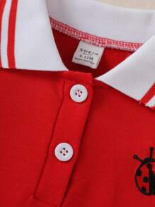 SHEIN Váy cổ yếm thêu hình ong cho bé gái mùa hè - Đỏ - Xem 4