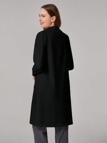 SHEIN TaskFit Áo khoác phòng thí nghiệm dài tay có túi, nút phía trước, màu trơn - màu đen - Xem 2
