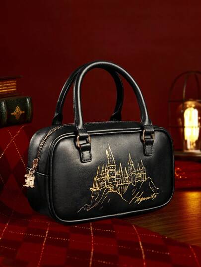 HARRY POTTER X SHEIN 城堡图案拉链手提包，礼品