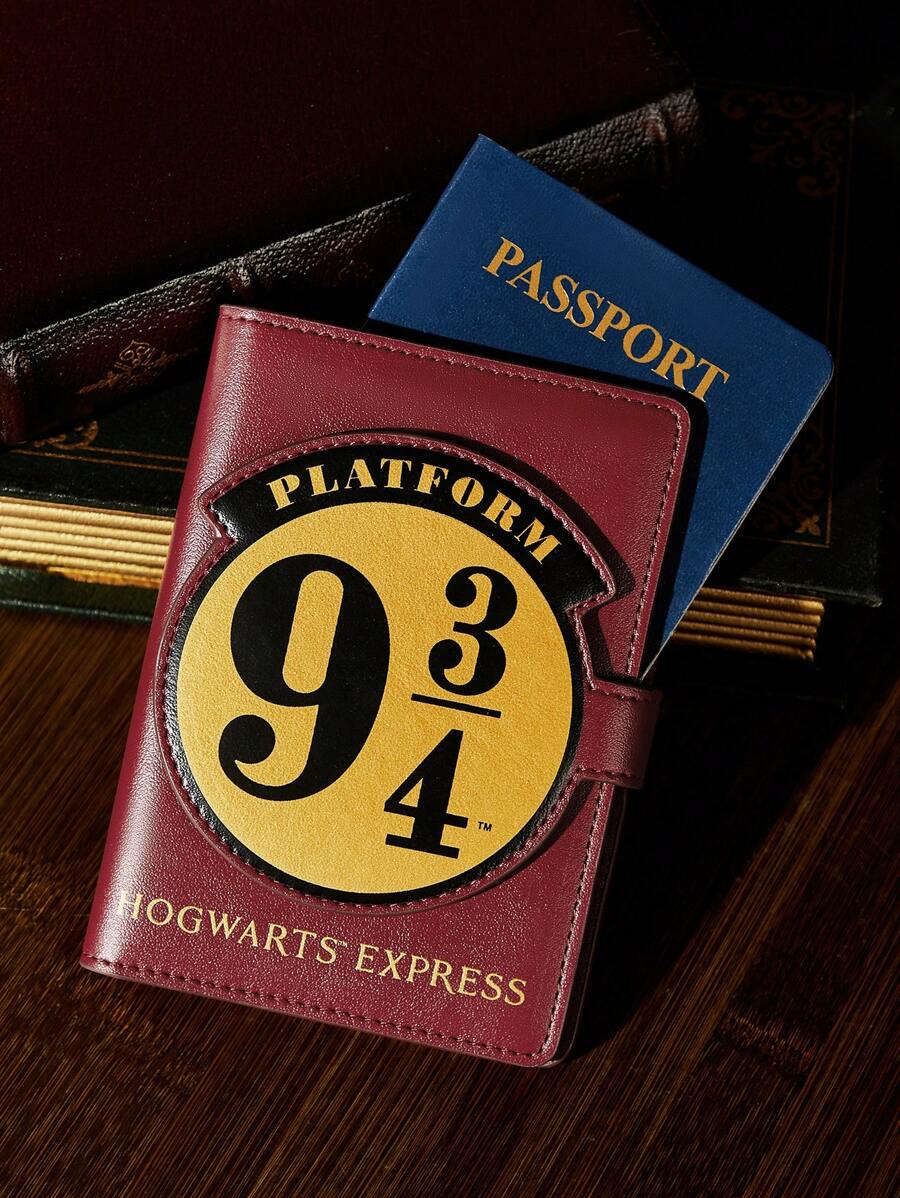 HARRY POTTER X SHEIN 1 Pc Express Number & Letter Print Bi-Color Passport Holder, Fits Passport & Boarding Pass, 2 Card Slots, Suitable For Men, Women, Teens, Travel,Gifts,Back To School, Vacation