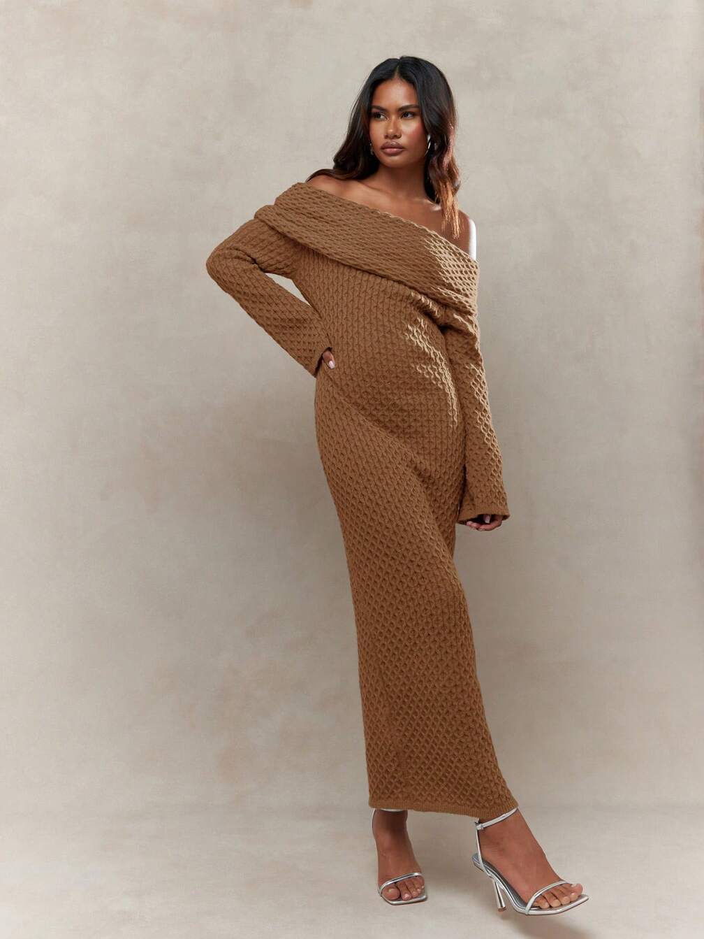 off the shoulder cable knit sweater dress MISSGUIDED Off Shoulder Cable Knit Bodycon Maxi Sweater Dress With Bell  Cuffs｜MISSGUIDED