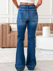 Women's Casual Washed Skinny Flare Leg Jeans - Dark Wash - View 2