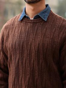 Manfinity Homme Men's Round Neck Drop Shoulder Casual Brown Sweater, Autumn/Winter - Brown - View 2