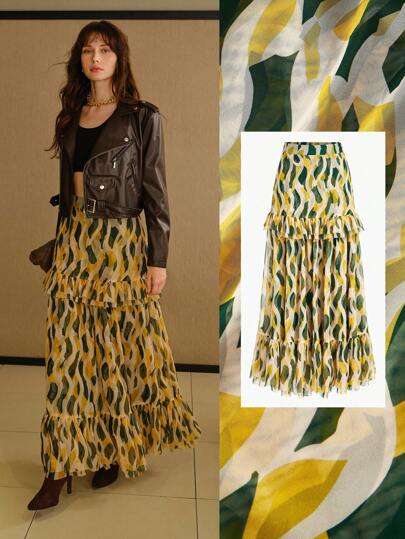 MOTF STUDIO 全身印花荷叶边下摆短裙