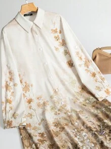 Al Najma Collared Long Sleeve Women's Modest Dress - Multicolor - View 1