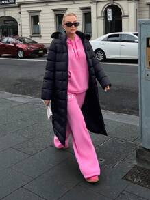 EURMUSE Women Long Fake Fur Hooded Puffer Winter Coat - Black - View 3