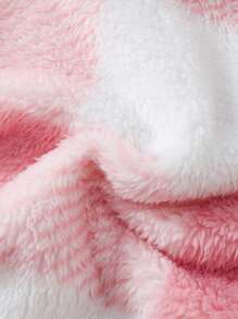 SHEIN 1pc Girls Cute Pink & White Plaid Casual Lightweight Fleece Jacket For Daily Wear, With Zipper, Lapel, Pockets, Dropped Shoulders, Warm And Comfortable, Fashionable For Fall/Winter, Suitable For Family Activities, Gatherings, Indoor/Outdoor - Pink - View 4